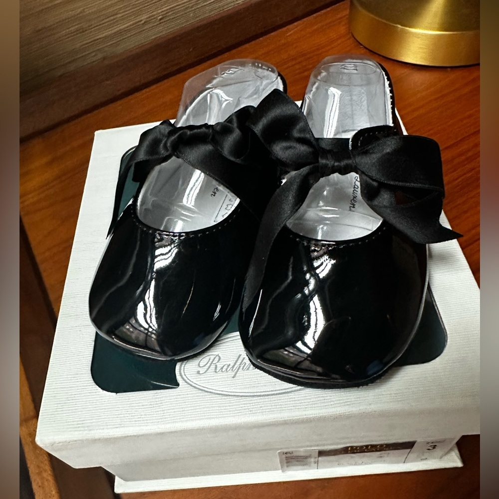 Ralph Lauren Black Patent Bow Ballet Flats for Kids